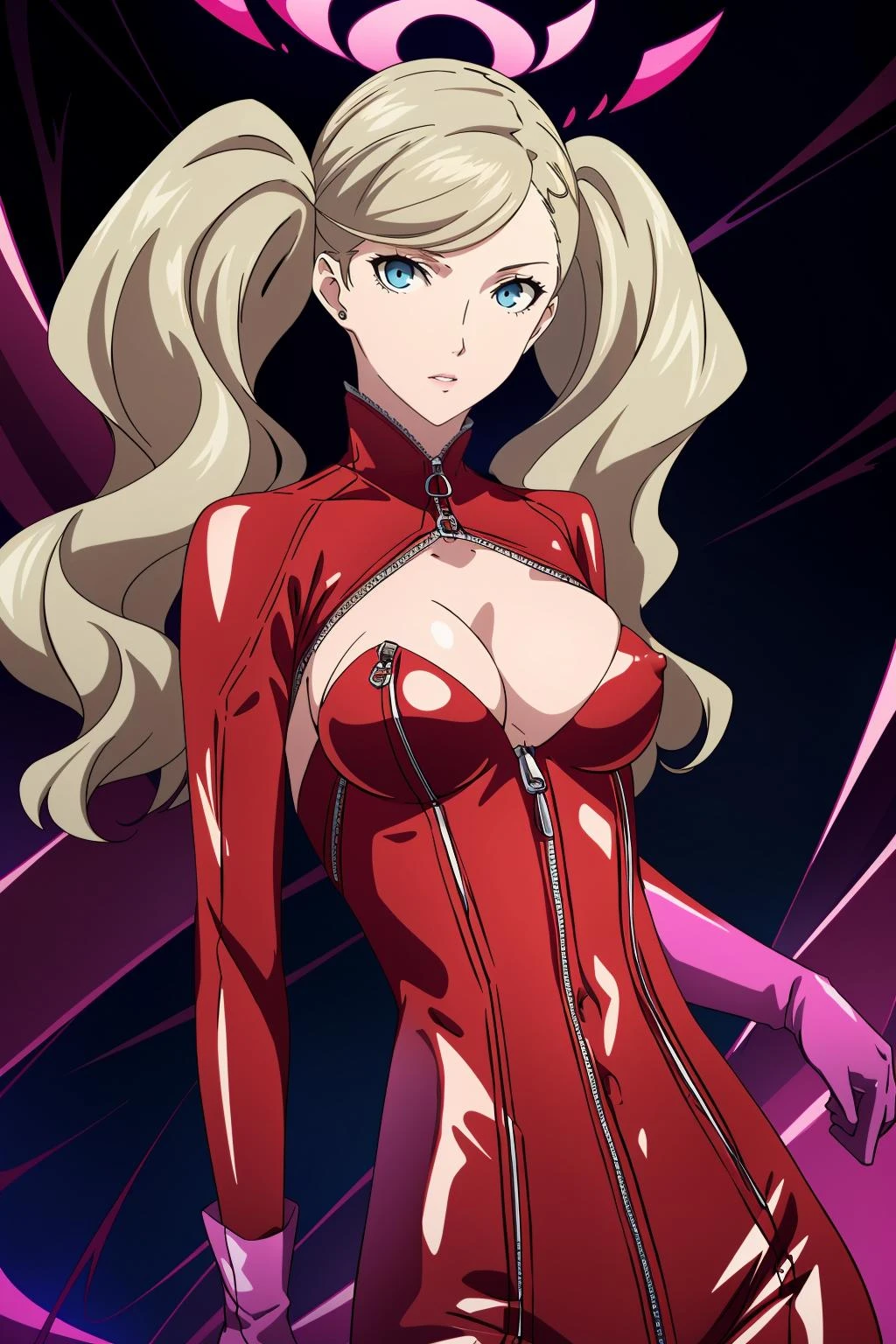 <lora:é«å·æ1V-000009:0.6>,é«å·æ,1girl,solo,looking at viewer,
red bodysuit,pink gloves,cleavage,cleavage cutout,clothing cutout,medium breasts,shiny,zipper,latex,skin tight,unzipped,open clothes,nipples,nsfw,midriff,navel,, Exquisite visuals, high-definition,masterpiece,best quality,