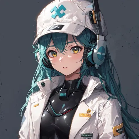 masterpiece, best quality,1girl,antonina,white coat,shirt, hat,headphones,