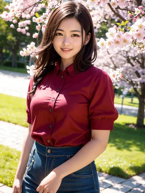 (best quality, masterpiece:1.2),ultra detailed,(photo realistic:1.4),solo,cute girl,upper body,lite smile,CherryBlossom_background, <lora:CherryBlossom_v1:0.4>,