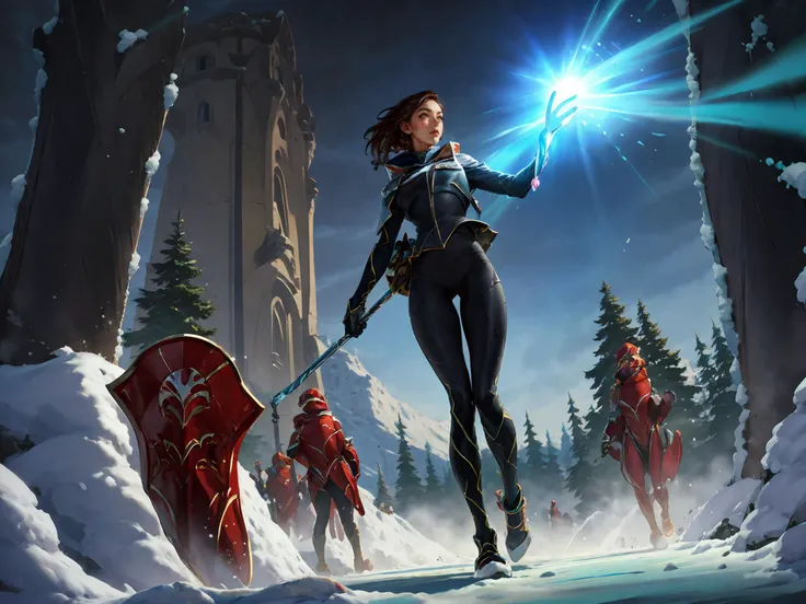 HEZI,LOL,lol style,game CG,(extremely detailed CG unity 8k wallpaper),(masterpiece),(best quality),(ultra-detailed),(best illustration),hezi,Epic CG masterpiece, hdr,dtm, full ha,8K, ultra detailed graphic tension, dynamic poses, stunning colors, 3D rendering, surrealism, cinematic lighting effects, realism, 00 renderer, super realistic, full - body photos, super vista, super wide Angle, HD,super wide lens, a girl is skiing through some snow in fluorescent fluorescent aqua blue, in the style of shilin huang, detailed attention to costume and fashion, eye-catching, body extensions, sfumato fluid, movements, extremely detailed textures and lights, photorealistic 32K resolution, gym_uniform, exposed abdomen,(Slim body:1.1),(long legs:1.3), (skinny legs:1.2),,<lora:LOLå¾·çè¥¿äº(8bitï¼:0.7>,