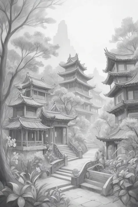 score_9, score_8_up, score_7_up, score_6_up, score_5_up, Chinese New Year (monochrome grayscale:1.3) china dragon, watercolor sketch artstyle, sketch artstyle Colored vegetation colorful flowers colorful eyes flowers moss, tree branches, illustration, watercolor sketch, (best quality), intricate detailed, china architecture <lora:Haute_CoutureXL:0,8> Haute_CoutureXL