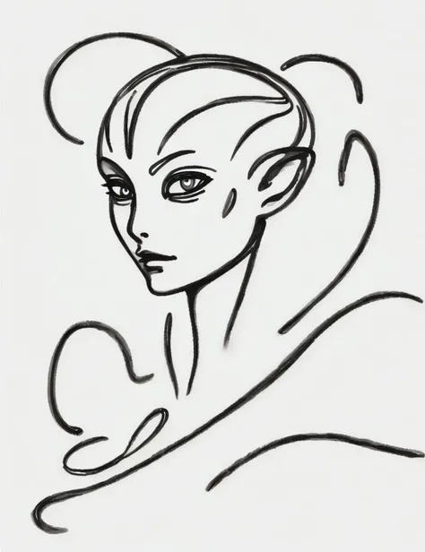 DonM0n3L1n3 one line drawing, alraune, female human, human head and face, scaly reptilian skin, slitted pupils, mane, clawed hands, sense of mystique and hidden power, dangerous <lora:DonM0n3L1n3:0.8>