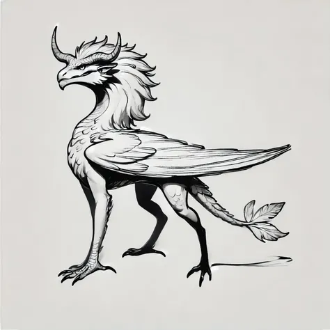 DonM0n3L1n3XL one line drawing, score_9, score_8_up, score_7_up, score_6_up, a undulating ethereal electricity quadrupedal Wyvern, feathers skin, mane, bird-like head, serrated horns finned tails, , rating_safe <lora:DonM0n3L1n3XL-pony:1>
