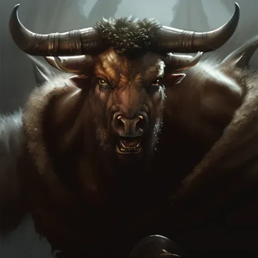 Close-up Portrait of Minotaur_Person, Fantasy, Frostpunk, Viking, Volumetric lighting, concept art, brush stroke style, artstation, trending, highly detailed, art by greg rutkowski