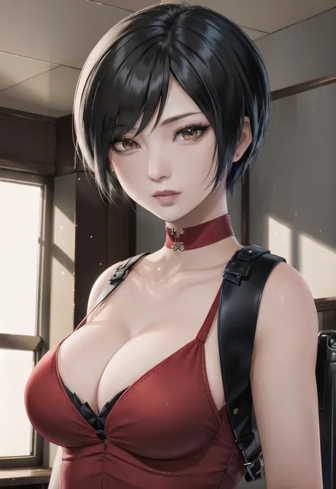 hyper realistic, photorealistic, (extremely detailed CG unity 8k wallpaper), masterpiece, young, <lora:Ada:0.8>, Ada, Red Female superhero costume , gun holster, short black hair, brown eyes, dark red lipstick, proud , in a hospital , <lora:LoconBurstingBreasts_v1:1>, skindentation, cleavage , best quality, highres, best shadow, best illumination, by midjourney and greg rutkowski, trending on ArtStation, trending on CGSociety, Intricate, High Detail, Sharp focus, dramatic, shiny skin, (Background: zombies:1.0)