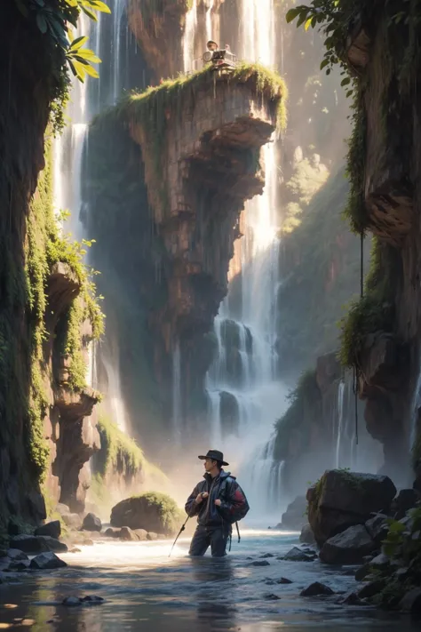 (Realistic),masterpiece,best quality,cinematic lighting,natural shadow,highest detail,professional photography,detailed background,depth of field,insane details,intricate,aesthetic,detailed face,subsurface scattering,realistic hair,realistic eyes,Long Shot,Taper cut,
masculine,photo of a handsome man,full body,dynamic pose,
Sturdy shoes, quick-dry clothing, hat, sunglasses,water-resistant outerwear,
<lora:Neobro2:1>,
<lora:weight_slider_v2:0.5>,<lora:muscle_slider_v1:1>,
<lora:add_detail:1>,<lora:jianzhu:1>, Breathtaking gorges, towering cliffs, crystal-clear rivers, lush vegetation, thrilling adventures, natural wonders,