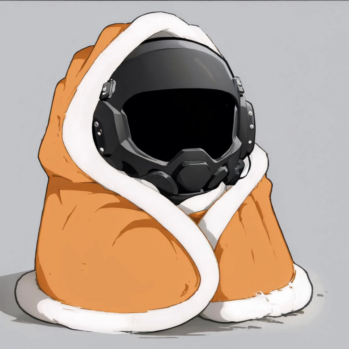 masterpiece, best quality, <lora:lethal-05:1> lethal, jacket, orange jacket, spacesuit, uniform, bodysuit, helmet <lora:cozyblanket-nvwls-v1:1> cozyblanket, chibi, simple background