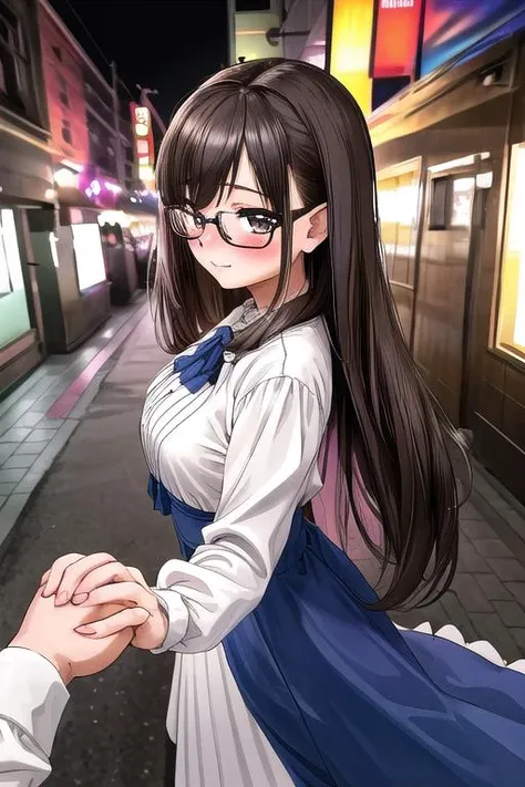 masterpiece, best quality,ultra detail <lora:anmnr01:0.3> <lora:add_detail:0.5>,glasses,night,solo,shy,embarrassing,blush,1girl, solo, sideview,walking,<lora:sensualface_type1:1>lovehogai, <lora:JAPN_SCENERY_Lovehogai_SD15_V1:0.8>,signboard dutch angle,invite,looking down,holding hands , pov hands <lora:HoldingHandsPov:0.5>,IncrsHoldingHandsPov