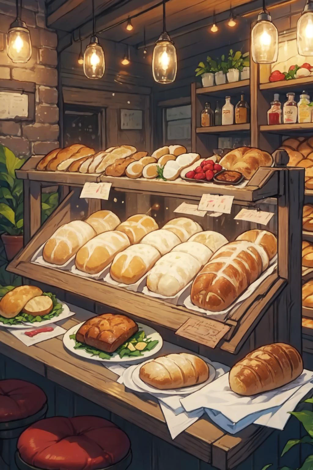 A Medium Shot, of a white bread on the table of a cozy place to eat,