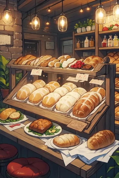 A Medium Shot, of  a white bread on the table of a cozy place to eat,