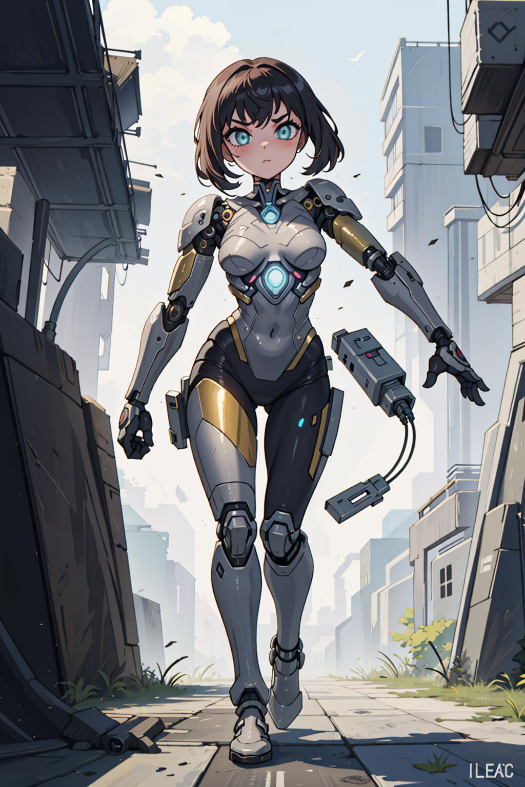 A woman in a futuristic suit walking down a street - SeaArt AI