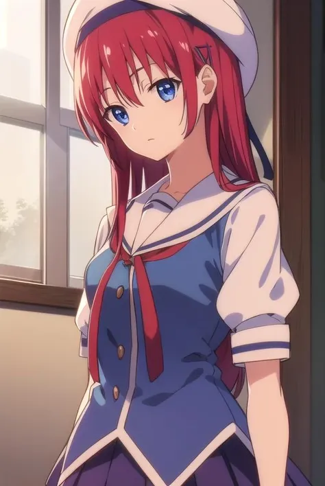 kotorishirakawa, <lora:kotorishirakawatest:1>,
kotori shirakawa, long hair, blue eyes, red hair,  (small breast:1.2),
BREAK skirt, hat, school uniform, short sleeves, socks, puffy sleeves, puffy short sleeves, beret,
BREAK looking at viewer,
BREAK indoors, classroom, 
BREAK <lora:GoodHands-vanilla:1>, (masterpiece:1.2), best quality, high resolution, unity 8k wallpaper, (illustration:0.8), (beautiful detailed eyes:1.6), extremely detailed face, perfect lighting, extremely detailed CG, (perfect hands, perfect anatomy),