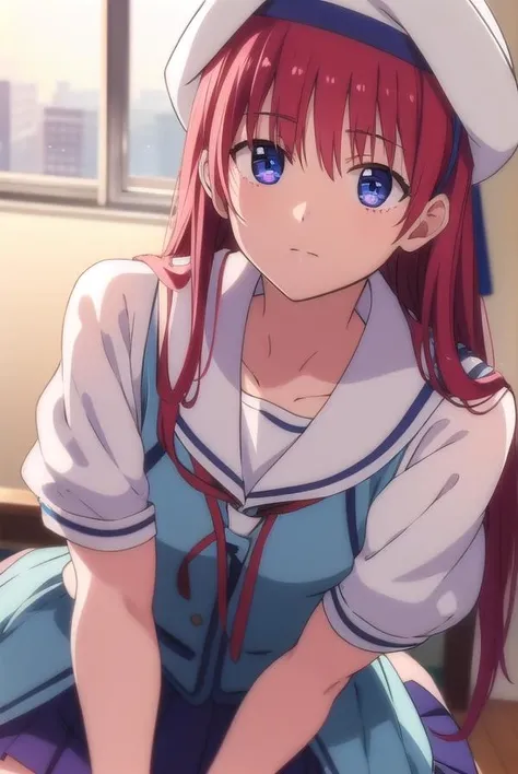kotorishirakawa, <lora:kotorishirakawatest:1>,
kotori shirakawa, long hair, blue eyes, red hair, (small breast:1.2),
BREAK skirt, hat, school uniform, short sleeves, socks, puffy sleeves, puffy short sleeves, beret,
BREAK looking at viewer,
BREAK indoors, classroom,
BREAK <lora:GoodHands-vanilla:1>, (masterpiece:1.2), best quality, high resolution, unity 8k wallpaper, (illustration:0.8), (beautiful detailed eyes:1.6), extremely detailed face, perfect lighting, extremely detailed CG, (perfect hands, perfect anatomy),