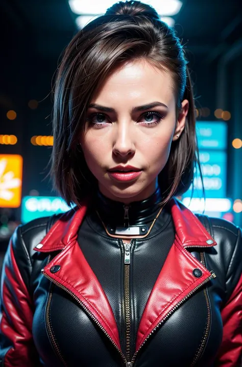 ((sfw)), photograph of csyclvrt, ((face and [bust] portrait)) of a naturally beautiful and stunning cyberpunk hacker babe, wearing a (detailed) and [colorful] jacket, (natural skin texture, highly detailed face and eyes), cyberpunk aesthetic, best quality, masterpiece, 4k, absurdres, by arny freytag,