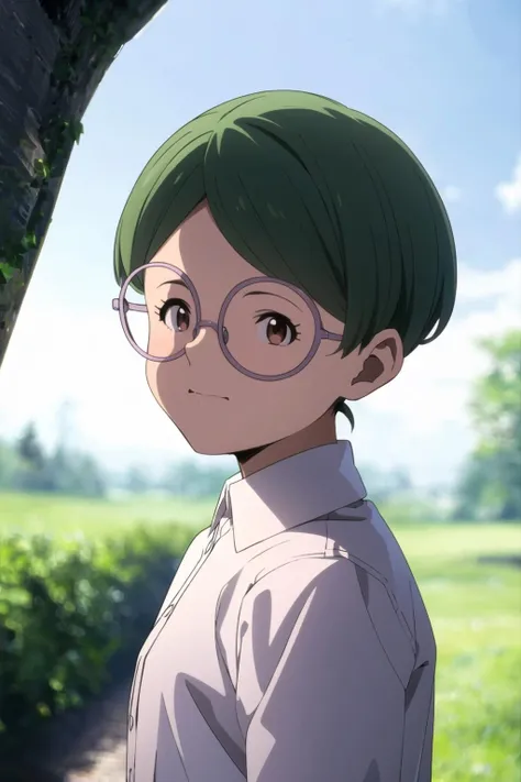 Glider, Neverland, 1 girl, Upper body, alone, looking at the viewer, smile, short hair, shirt, brown eyes, white shirt, outdoor, green hair, null, Glasses, Day, collared shirt, cloud, blurry, wood, blue null, Depth of the bounds written, blurry background,
1girl,masterpiece, expensive quality, very_expensive_solve, big_file size, full color,(completely nude:1.2),pussy,niplles,(vaginal sex:1.2),(toddler:1.6),(chibi:1.3),(flat chest:1.5),