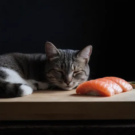 <lora:SDXL_feelings_Sa_May:0.8> Feelings ,
cinematic film still of Juxtaposition of a cat is sleeping on a sushi bed:0.8 roll,simple background,closed eyes,lying,food,no humans,animal,cat,pink background,sleeping,realistic,animal focus,food focus,sushi,makizushi Juxtaposition,artistic,photography,dramatic light,dramatic shadow light,contrast,saturated color,cinematic,filmic,photographic,realistic,realism,perfection,perfect,Juxtaposed,opposite,different things,side by side,syncretism,antithesis,Juxtaposition style,makizushi , creative, photorealism, hyperrealism, Fine art photography style, Fine art cinematic photography style, Eerie, unsettling, dark, spooky, suspenseful, grim, highly detailed, shallow depth of field, vignette, highly detailed, high budget, bokeh, cinemascope, moody, epic, gorgeous, film grain, grainy