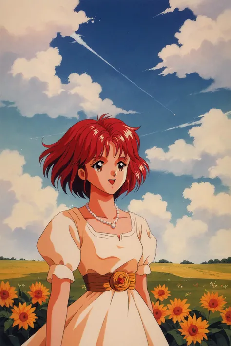 score_9,score_8_up,score_7_up,masterpiece,best quality,
Yuuko Asahina,1girl,solo,jewelry,necklace,dress,retro artstyle,red hair,open mouth,dress,1990s (style),medium hair,brown eyes,smile,pearl necklace,sky,cloud,
<lora:Tokimeki Memorial_XL_PONY:0.9>,