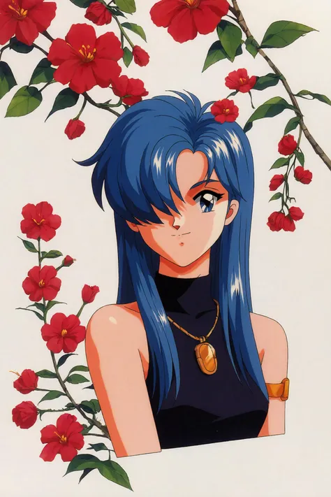 score_9,score_8_up,score_7_up,masterpiece,best quality,
Yuina Himoo,1girl,solo,blue hair,blue eyes,watch,hair over one eye,wristwatch,long hair,sleeveless,1990s (style),retro artstyle,bare shoulders,smile,turtleneck,white background,simple background,upper body,flower background,red flower,
<lora:Tokimeki Memorial_XL_PONY:0.9>,