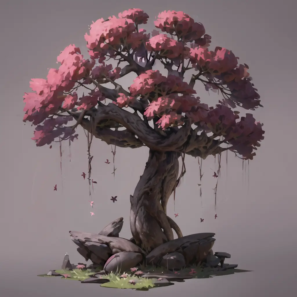 ((best quality)),single tree,complete,comfortable, full_body, grass, grey_background, no_humans, pokemon_\(creature\), red_flower,reasonable structure,shock,high detail,abundant,8k,,tree,Reasonable light and dark relationship,concept art,high detail,distinct, <lora:tree:0.6> <lora:Scene_SS:0.7>