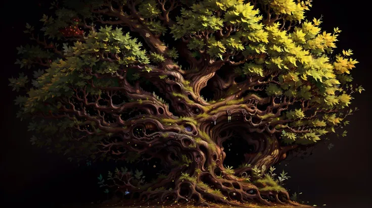 (black background:1.3) (simple background:1.3), far shot ((best quality)), tree, 8k, tree Espresso colored leaves, intricate foliage <lora:tree:0.6> (masterpiece:1.2), (concept art:1.2), high detail, sharp details (drops:1.3) (Astral whispers:1.1) (sparks:0.9) TreeAI <lora:TreeAIv2>0.7>