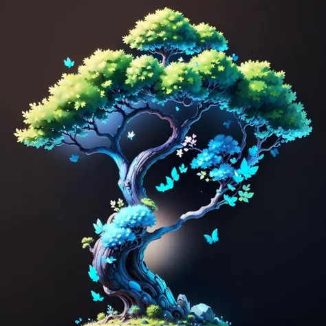 (black background:1.3) (simple background:1.3), far shot ((best quality)), tree, 8k, tree Turquoise blue colored leaves, intricate foliage <lora:tree:0.6>
(masterpiece:1.2), (concept art:1.2), high detail, sharp details
(metamorphosis:1.3) (Illuminated fractals:1.3) (abstraction:1.3)