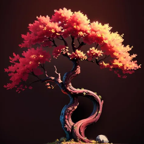 (black background:1.3) (simple background:1.3), far shot ((best quality)),single tree, 8k, tree Burgundy colored leaves
easonable light and dark relationship,concept art,high detail,distinct, <lora:tree:0.6>