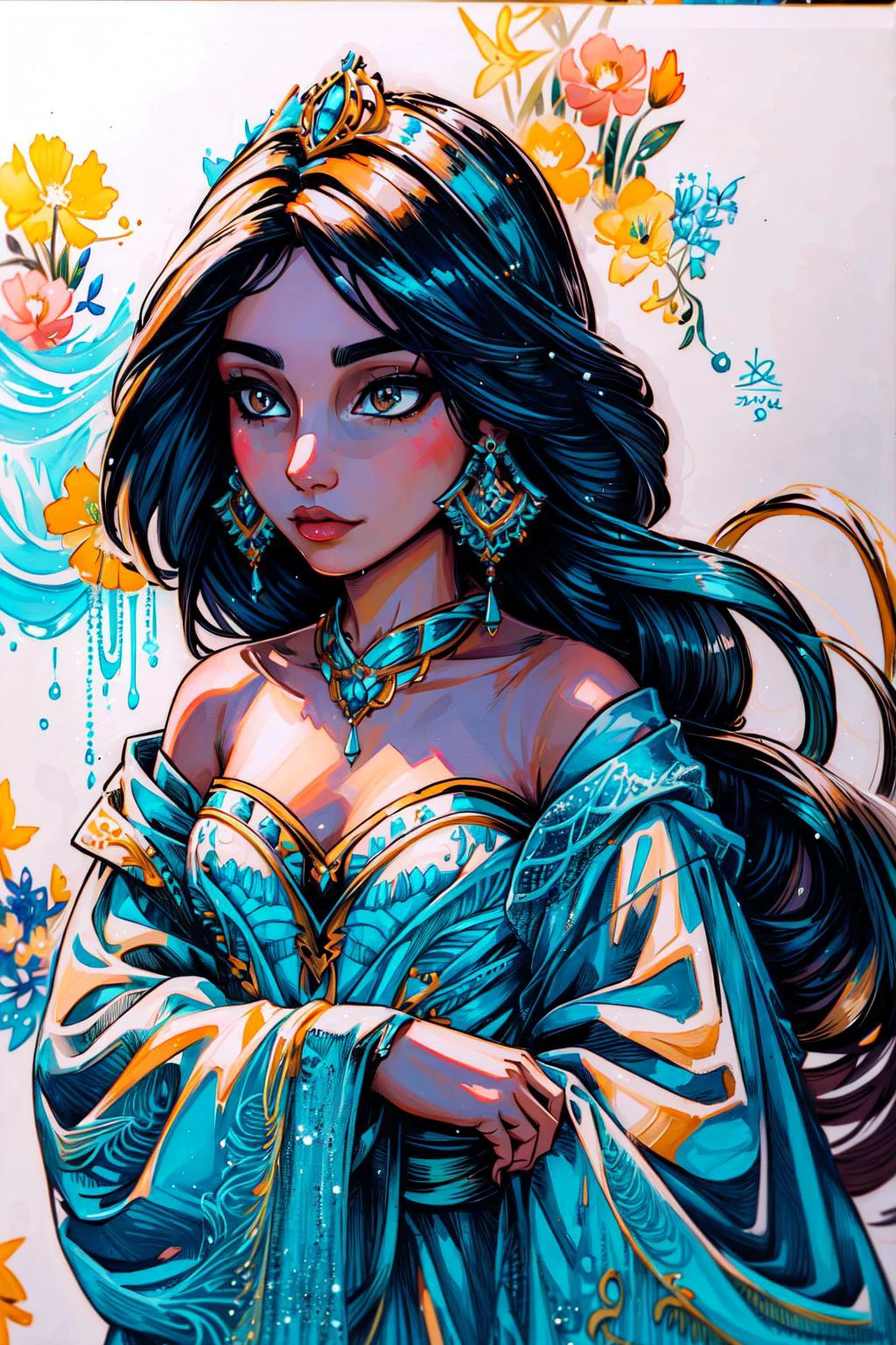 (masterpiece, best quality), intricate details, 8k, artstation, wallpaper, official art, splash art, sharp focus,
(1girl:1.2), <lora:jasmineV3:0.8> jasmine,
<lora:marker:0.6>