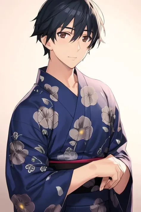 masterpiece, best quality, high quality, 1boy, solo, male focus, looking at viewer, upper body, <lora:ichika_orimura:0.64>, ichika_orimura, black hair, brown eyes, realistic, yukata