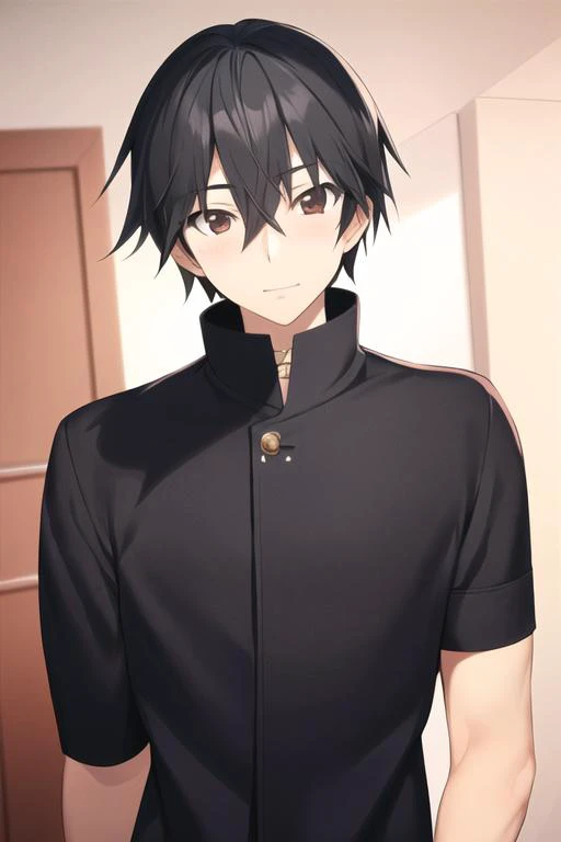 masterpiece, best quality, high quality, 1boy, solo, male focus, looking at viewer, upper body, <lora:ichika_orimura:0.64>, ichika_orimura, black hair, brown eyes, , gakuran