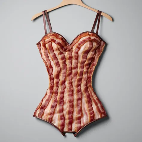 bustier, made of bacon, <lora:MMM_Bacon-000006:0.8>