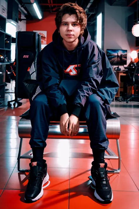 <lora:ElRubius_v1:1> masterpiece, best cinematic quality, photorealistic highly detailed 8k raw photo, volumetric lighting, volumetric shadows, lrbs in sweatpant, Sitting with knees bent, one hand on the floor, random dynamic background