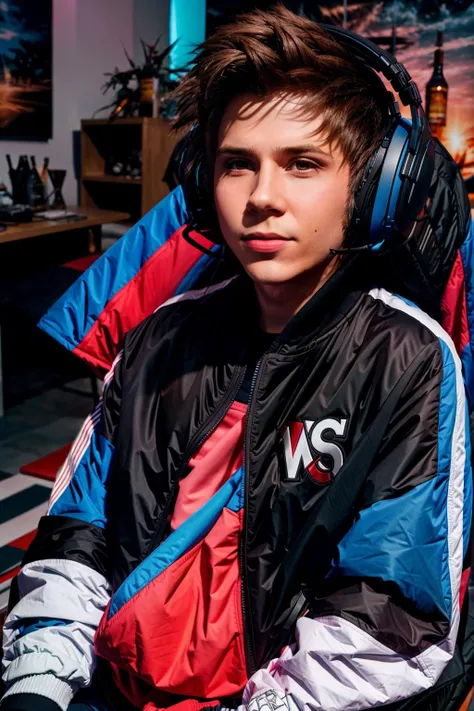 <lora:ElRubius_v1:1> masterpiece, best cinematic quality, photorealistic highly detailed 8k raw photo, volumetric lighting, volumetric shadows, lrbs in track jacket, Lying on the side, one hand under the head, random dynamic background