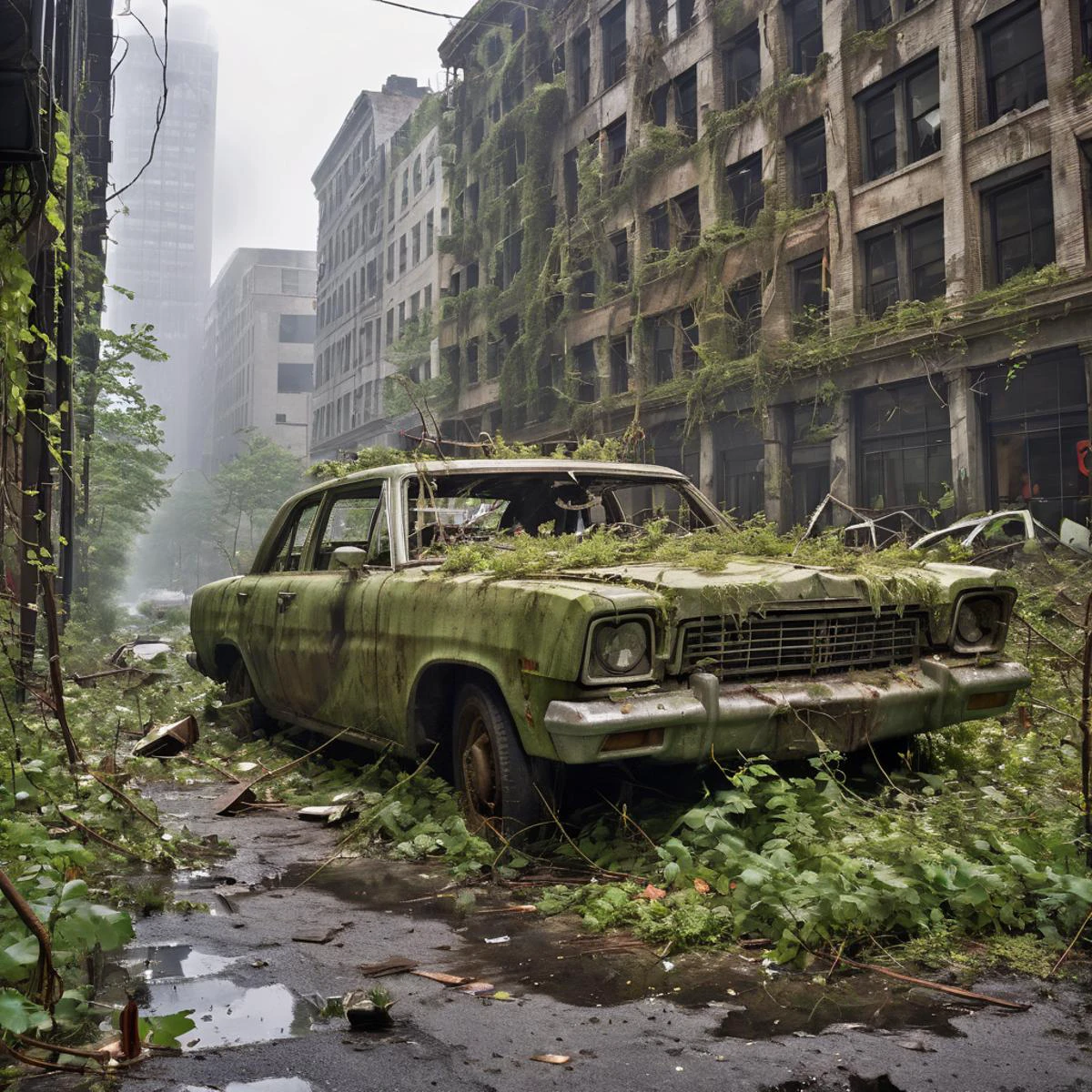 post apocalyptic, new york, street, broken down cars, (vines:1.2), moss, broken windows, rubble, overgrowth,
<lora:PostApocalypticXL_v1:0.8> SZ_4poXL enviroment, <lora:add-detail-xl:0.8>
