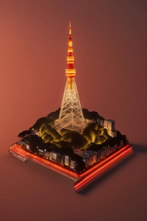 DUSKAMETRIC15, microworld isometric view tokyo tower, Shibuya, artstation, 8k, octane render, vibrant colors, trending on deviantart, realistic