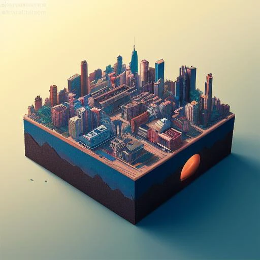 duskametric15 microworlds post apocalyptic isometric cutaway scenery landscape of a city on a venus, vaporwave elements,  postmodern concept art, artstation, 8k,  octane render, vibrant colors, trending on deviantart duskametric15 microworlds