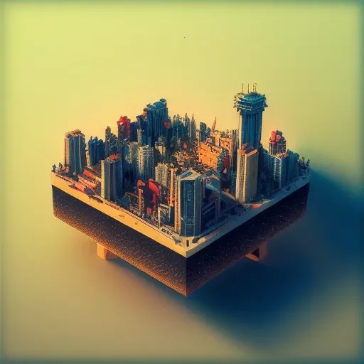 duskametric15 microworlds post apocalyptic isometric cutaway scenery landscape of a city on a venus, vaporwave elements, postmodern concept art, artstation, 8k, octane render, vibrant colors, trending on deviantart duskametric15 microworlds