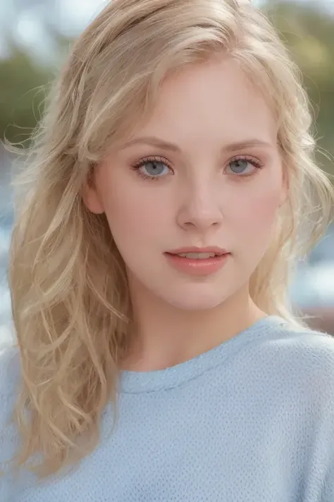 a woman, <lora:d0r0thystr4tt3n>, at the park, sunny day, blue teeshirt, RAW, UHD, 8K, (closeup:1.1), head, highly detailed face, stunning eyes, smiling:0.2