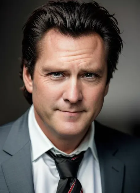 (<lora:MichaelMadsen:.8>) a close up Portrait photo of (mm1) man with messyhair, Detailed face, (perfect eyes), (highly detailed skin:1.1), perfect body, wearing a ((suit and tie)), Modelshoot style, Professional Photography, soft lighting, PHOTOREALISTIC, Realistic, standing in a dark studio background, blurred background, volumetric fog,. RAW, analog style, sharp focus, 8k, HD, DSLR, high quality, Fujifilm XT3, film grain, award winning, masterpiece,