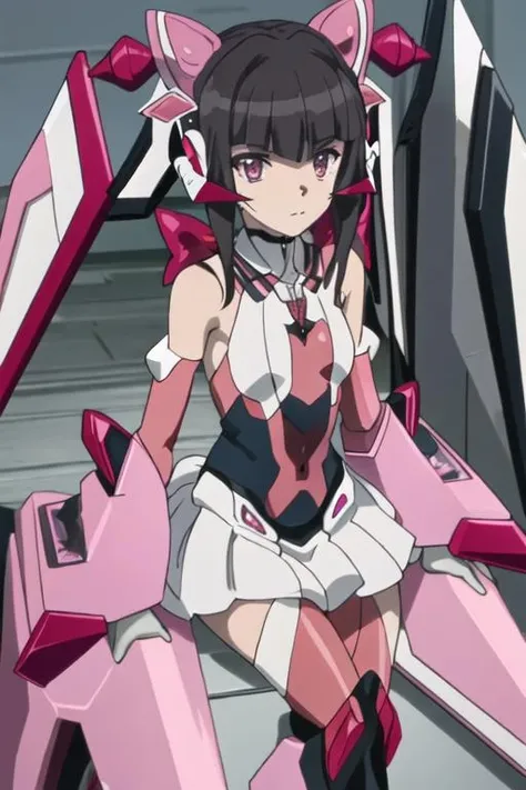 best quality, masterpiece, highres, solo, {tsukuyomi_shirabe_senkizesshousymphogear:1.15}, black_hair, bangs, twintails, blunt_bangs, long_hair, pink_eyes, jewelry, multiple_girls, necklace, ribbon, pendant, 2girls, blonde_hair, hair_ribbon, collarbone, solo_focus