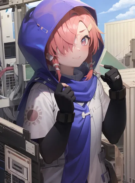 (extremely detailed CG unity 8k wallpaper),(masterpiece), (best quality), (ultra-detailed), (best illustration),(best shadow), (sharp eyeliner, eyeshadow, detailed eyes:1.1), (clear blue sky background, outside:1.2)
,BREAK
(MaiNC:1.2), blue scarf, pink eyes, hood up, smile, blush
<lora:MaiNC:1>