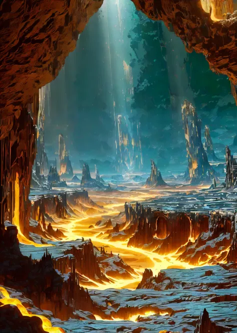CS-BRYO, (<lora:ExoMagmaTech:0.6>,   translucent, exomagmatech) mesa plateau landscape ,deep underground, very dark, cavern  scenery , Tilt-shift miniature ,Chiaroscuro composition [[<lora:BlessedTech:0.6>,  blessed, medieval,scifi blessedtech]]