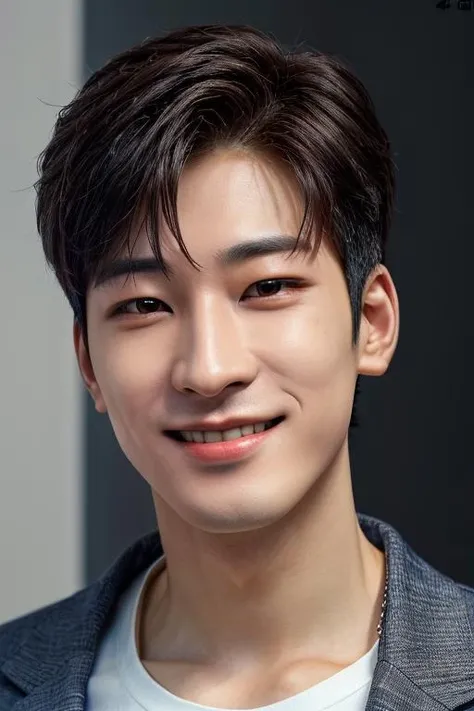 wonwoo, face, smiling, detailed skin, (absurdres, highres, ultra detailed),((masterpiece)), ((best quality:1.1)), High Resolution, 8k,1boy, best quality, masterpiece, (photorealistic:1.4), 4k, high quality, masterpiece, best quality, highres, dynamic poses, realistic, mature male, looking at viewer <lora:add_detail:0.5> <lora:wonwoo-10:0.9>