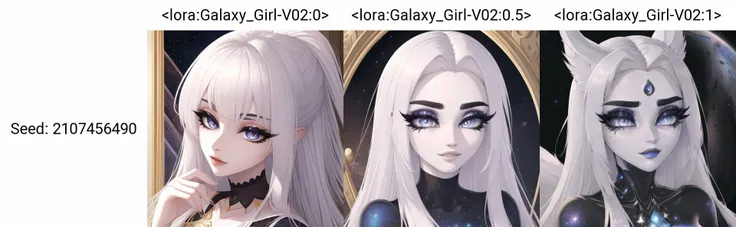 best quality, highest quality, masterpiece, high resolution, clean picture, smooth picture, high details, symmetrical,
white hair, long hair, beautiful face, detailed face, sharp face, jawline, detailed eyes, expressive detailed eyes, detailed pupils, long eyelashes, dark eyelashes, full eyebrows, full lips, mascara, eyeliner, makeup,
elegant, graceful, stylish, classy, exquisite, gorgeus, beautiful, graceful, cultured, majestic, female of class, stunning,
galaxy girl, <lora:Galaxy_Girl-V02:0>