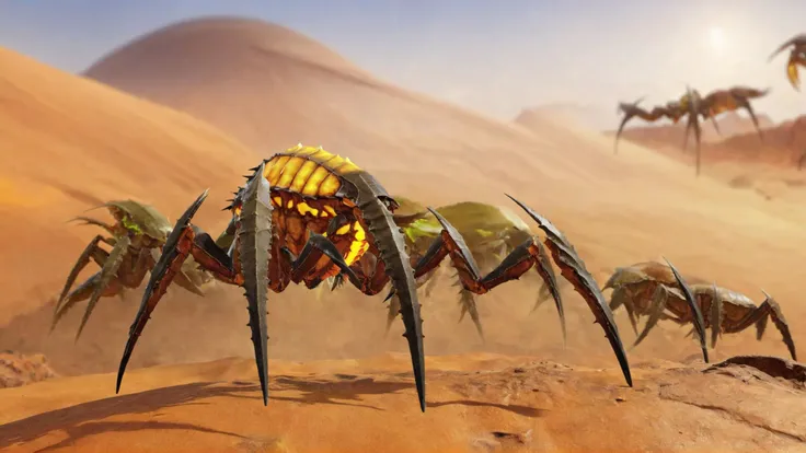 EdobTerminids, 1 spine spider, (solo:1.7), (desert background:1.5) <lora:EdobTerminids_XL_v1.0:0.8>