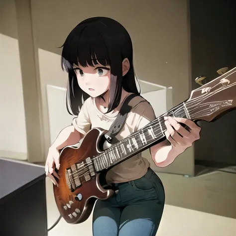 (masterpiece, best quality, ultra-detailed, best shadow), (detailed background, cowboy shot, playing electric guitar, park, guitar, outdoors, stage), (beautiful detailed face), high contrast, (best illumination), ((cinematic light)), colorful, hyper detail, dramatic light, intricate details, (1girl, young adult woman, casual outfit, pants), <lora:anime_guitarv1:0.8>