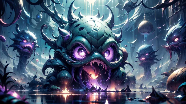 (masterpiece, best quality, fullscreen), [(full body:0.1)::0.2] (photo of a decaying [magical being:creature:0.2]:1.2), (Edwardian Blob-like body with Tendril-laden head and with one Furry Appendages:1), (green and purple Diseased Skin texture:1.2), (Diseased Skin, Dissolving Features, Consumed Symbols, Slimy hairs, Consumed Eyes, dark whispers, Sickly Colors, Vicious smile:1.5), (Dark Purple Aura:1.3), (Disgusting appearance overall:1.1), , (looking at the viewer:1.3), (dark [sick green, purple] Murmuring Streams background:1.2), <lora:EFFECT HorrorBundlev4:0.2> TentacleHorrorAI, <lora:EFFECT Alienscape:0.4>, , <lora:MONSTER Creature:0.1> creature, , <lora:LIGHT epi_noiseoffset2:0.2>, <lora:QUALITY kkw-better-v1.0a:0.4>, <lora:QUALITY add_detail:0.8>, (Full body Shot, Shallow Focus Shot, Low Angle Shot:[1.2:0.5:0.1]), heavily detailed, (asymmetric composition:1.4), (sharp focus), <lora:EFFECT Magic card fakemtg_label:0> fakemtg, xtremely detailed, artstation, intricate details, epic composition, magical atmosphere, cinematic lighting, wide long shot, trending on Artstation, hyperrealistic, focused, extreme details, unreal engine 5, cinematic, masterpiece, full body shot, D&D, highly detailed, digital painting, trending on artstation, concept art, sharp focus, illustration, wide angle shot, digital art, hyperrealistic, ultrarealistic, dynamic lighting, subsurface scattering, radiosity, 8k