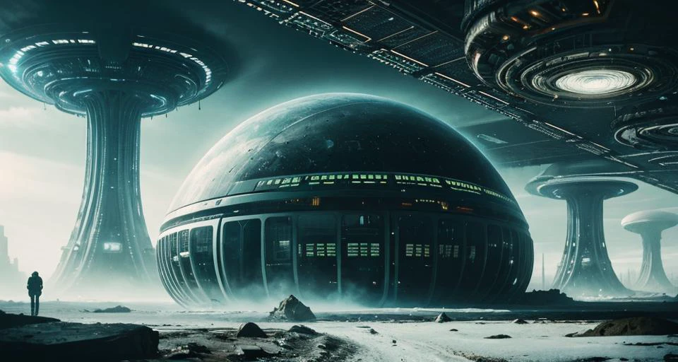 photograph of a alien world under the ground,A dramatic photograph of city under the ground,a futuristic city , (a futuristic city:1.4) below the ground of north pole, (modern alien buildings:1.4).The atmospheric lighting and sense of mystery create , cinematic, film grain, realistic ,50mm, atmospheric lighting and sense of mystery, realistic ,mythological dystopia, glowing,intricate geometric patterns, Each pulsating node emits a soft,<lora:Alienscape:.4> otherscape