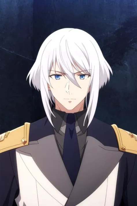 masterpiece, best quality, wallpaper, 1boy, solo, male focus, looking at viewer, upper body, , anime coloring, realistic, <lora:lay_glanzudlii:0.76>, lay_glanzudlii, white hair, blue eyes