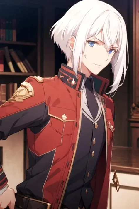 masterpiece, best quality, game cg, 1boy, solo, male focus, looking at viewer, upper body, , , realistic, <lora:lay_glanzudlii:0.76>, lay_glanzudlii, white hair, blue eyes, zombie costume, , Blu-ray