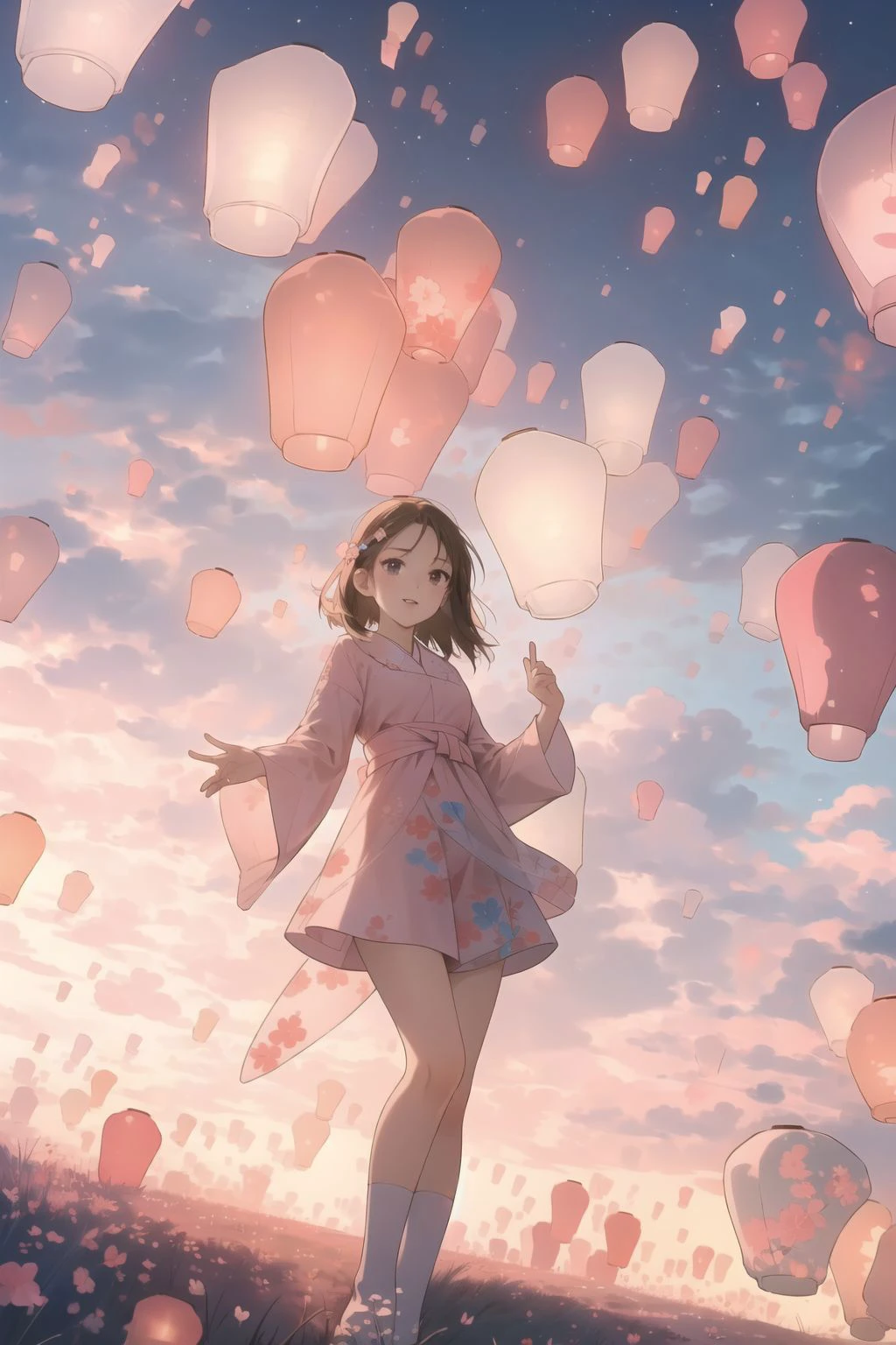 1girl,<lora:sky_lantern:0.7>,sky lantern,, (masterpiece, best quality, high quality, highres, ultra-detailed),